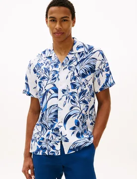 Camisa estampada de manga corta de lino de hombre - Tommy Hilfiger - FashionsVida