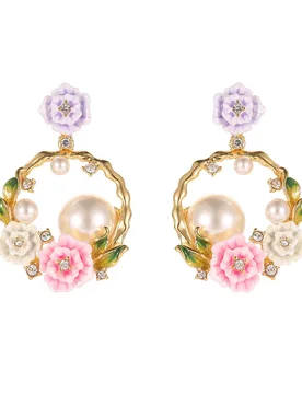 New Fashion Style Enamel Glazed cubic zirconia Color Rose Blossoms Pearl Round Earrings Necklace Bracelet Ring Brooch for Women - Aliexpress - FashionsVida