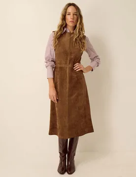 Faux Suede Midi Pinafore Dress Brown female - Monsoon - FashionsVida
