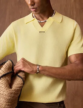 Camiseta de punto casual de manga corta con cuello polo de unicolor para hombres, vacaciones, regalos del Día del Padre L - Shein - FashionsVida