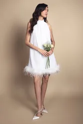 Women's Feather Hem Sequin Hen Mini Dress in Ivory Size: 18 - Ivory - Size: 18