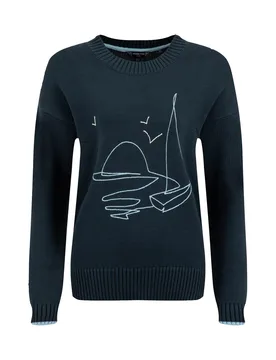 Weird Fish Lauro Embroidered Crew Knit Jumper Size 12 - holiday-shop holiday-shop womens-summer-shop new-arrivals sale all-sale sale womens women wome - Navy - FashionsVida