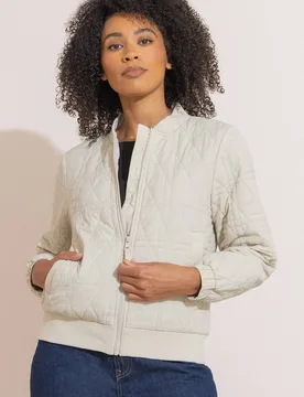 Women's Quilted Bomber Jacket in Stone Size: 20 - Stone - Size: 20 - Klass. - FashionsVida