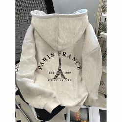Sudadera casual de mujer con estampado y hombros caídos de felpa L