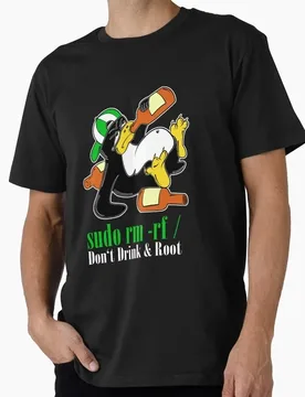 Linux Penguin Sudo Rm Rf I Don't Drink and Root Graphic T‑Shirt Casual Short Sleeve Tees Geek IT Developer Fan Gift Tops S-6XL - Aliexpress - FashionsVida