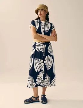 Cotton Blend Heart Print Midi Shirt Dress Navy Mix female - White stuff - FashionsVida
