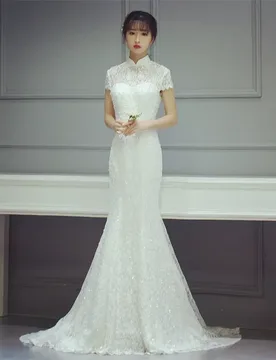 Custom Elegant Mandarin Collar Mermaid Wedding Dress 2026 Luxury Lace Sheer Back Bridal Gown Vestido De Novia - Aliexpress - FashionsVida