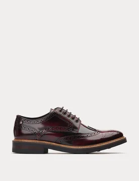 Leather Hi-Shine Brogues Dark Burgundy male - Base london - FashionsVida