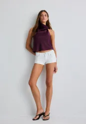 Satin-Neckholder-Top Purpurrot M