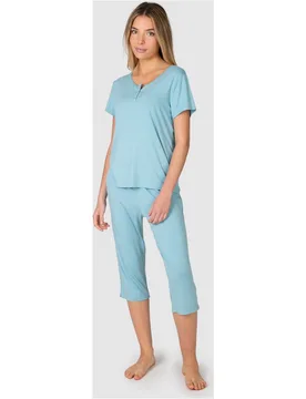 Pijama completo de mujer de manga corta con tapeta abotonada - Massana - FashionsVida
