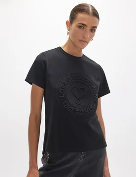 Camiseta de mujer cuello caja fit con aberturas laterales print volumen posicionado - Lola Casademunt - FashionsVida