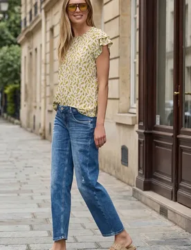 Street One T-Shirt mit Volant-Ärmeln und Print female Weiß - Street One Studio - FashionsVida