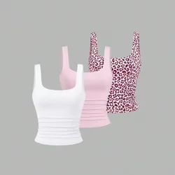 Top de tirantes casual con cuello cuadrado y pliegues para mujer, verano M