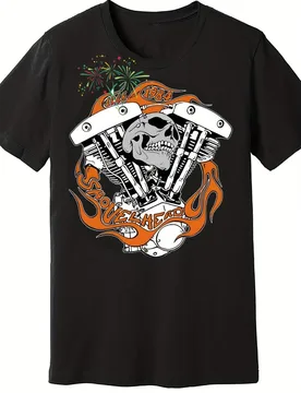 Vintage 1966-1984 Shovelhead Motorcycle with Skull & Flame Design-100% cotton O-neck short sleeve printed men's T-shirt - Aliexpress - FashionsVida