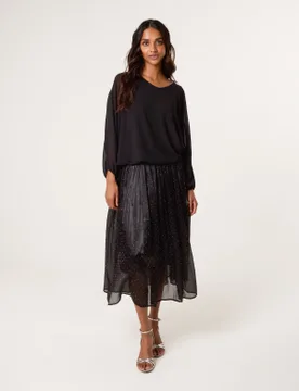 Shimmery Stud Detailed Tulle Skirt - S/M / BLACK - female - Blue Vanilla - FashionsVida