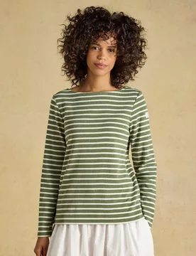 Pure Cotton Striped Slash Neck Top Khaki Mix female - Joules - FashionsVida