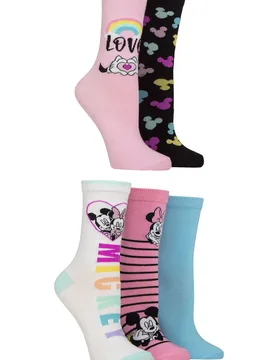 Women's 5 Pair SOCKSHOP Disney Minnie and Mickey Cotton Socks Multi 4-7 Women's - Multi Coloured - Size: Small - Film & TV Characters - FashionsVida