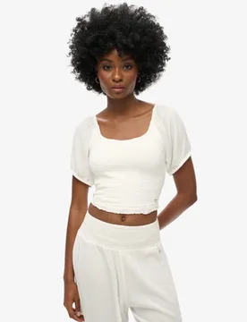 Superdry Damen Gesmoktes Oberteil aus Webstoff Weiß - Größe: 36 - 39.99 - FashionsVida
