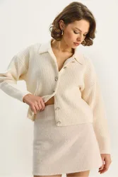 Womens Knit Cardigan With Button Closure - Cream - Size Small/medium