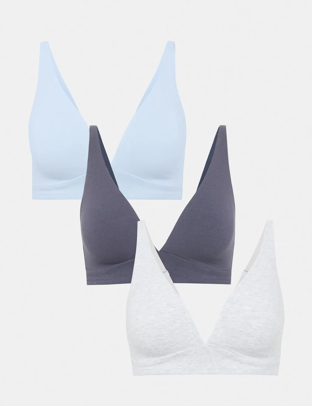 Pack Cotton Rich Non Wired Plunge Bras A-E Grey Mix female - M&S - FashionsVida
