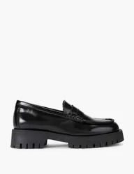 Leather Chunky Block Heel Loafers Black female