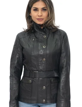 Womens Military Style Biker Jacket-Phoenix - Black - Size 18 Uk - Infinity Leather - FashionsVida