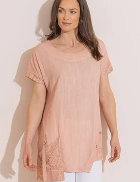 Women's Linen Blend Loose Fit Top in Dusty Pink Size: Large - Dusty Pink - Size: L - Klass. - FashionsVida