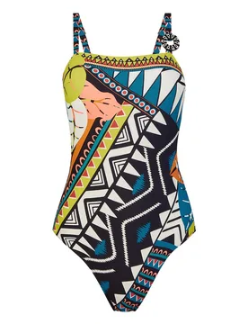 Bañador de mujer la colección pasarela con estampado geométrico de colores vibrantes y tirantes regulables - Dolores Cortés - FashionsVida