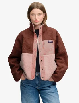 Superdry Damen Colour Block Fleecejacke Brown - Größe: 42 - 99.99 - FashionsVida
