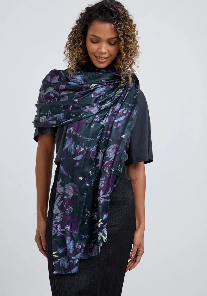 Iris Oversized Floral Printed Scarf In Blue - One Size - Lily and Lionel London Limited - FashionsVida