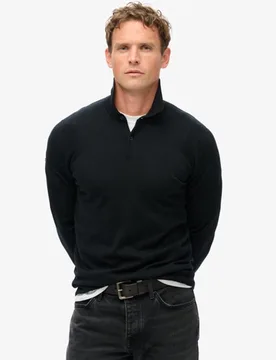 Superdry Herren Merino Langarm-polopullover Schwarz - Größe: S - 79.99 - FashionsVida