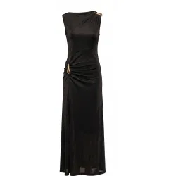 Vestido largo con drapeado en la cadera