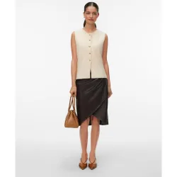 Vero Moda - Falda midi polipiel