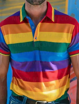 Men's Rainbow Stripes Art Print Polo Shirt 3D Printed Summer Polo Shirt - Aliexpress - FashionsVida