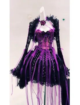 An elegant and puffy black purple school-style dress with a one-piece vest - Aliexpress - FashionsVida