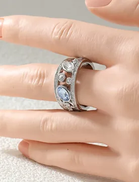 Women's Hollow Out Luxury Silver Plated Ring Vintage Texture Carved Flower InlaidSynthetic Zircon Ring Daily Fashion Jewelry - Aliexpress - FashionsVida