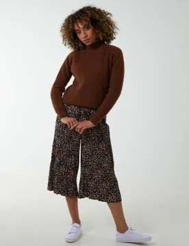 Animal Print Cropped Trousers - M / NAVY - female - Blue Vanilla - FashionsVida
