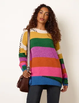 Striped Oversized Jumper - M/L / MULTI - female - Blue Vanilla - FashionsVida
