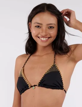 Top de bikini nazca triangulo tejido brillante con detalles dorados - Banana Moon Couture - FashionsVida