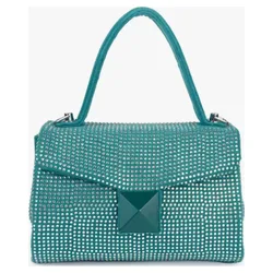 Womens Green Suede Rhinestone Grab Bag - One Size