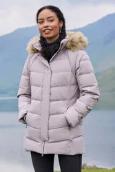 Isla II Womens Long Down Jacket - Beige - Beige - Size: 22