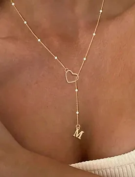 Pieza Collar colgante con corazón chapado en oro de 18K "Elegance", collar gargantilla minimalista con letra inglesa 26 y perla falsa, adecuado para - Shein - FashionsVida