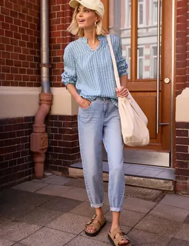 Street One Langarm Bluse in Seersucker Qualität female Blau - Street One Studio - FashionsVida
