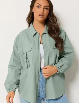 Women's Utility Shacket in Pale Green Size: 14 - Pale Green - Size: 14 - Yours - FashionsVida