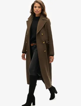 Superdry Damen Wolle Zweireihiger Mantel Aus Wollmischung, Dunkelkhaki, Größe: 44 - 249.99 - FashionsVida