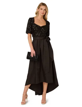 Women's Sequin Combo Taffeta Gown in Black Size: 14 - Black - Size: 14 - Adrianna Papell - FashionsVida