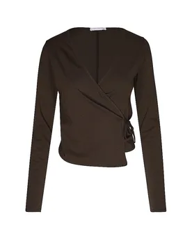 Chaqueta cruzada de yoga para mujer New Wrap marrón M - Mandala - FashionsVida