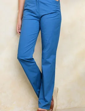 Women's Classic Straight Leg Chino Trousers in Mid Blue Size: 12L - Mid Blue - Size: 12L - Cotton Traders - FashionsVida