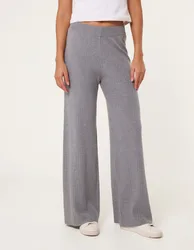 Ribbed Wide Leg Trousers - 18/20 / GREY MELANGE - female