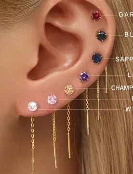 Par de pendientes de plata de ley 925 con circonita cúbica de 5 mm - Diseño de cadena decorativa brillante - Estilo minimalista y brillante, regalo - Shein - FashionsVida